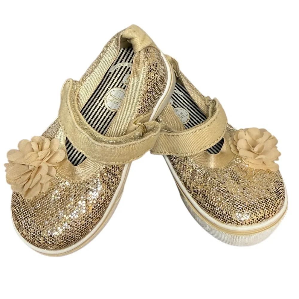 Gold Glitter Kids Shoes with Floral Accent by Wonder Nation-Size 5